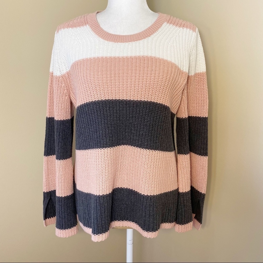GAP Stripe Pink/Gray/White Bell Sleeve Sweater -M